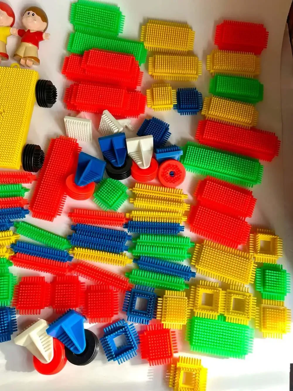 Vintage Playskool Bristle Blocks Building Toy Set with Figures and Vehicles